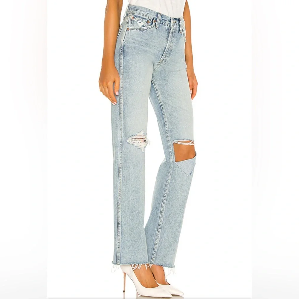 RE/DONE Originals 90s High Rise Loose in Breezy Indigo With Rips revolv - Picture 2 of 7